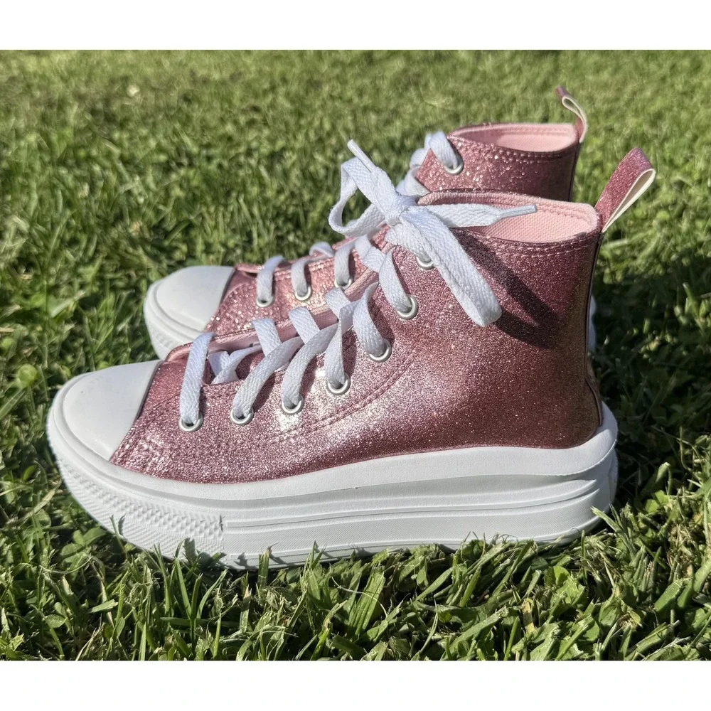 Converse Chuck Taylor All Star Kids Pink Glitter High Top Platform Shoes A05343C